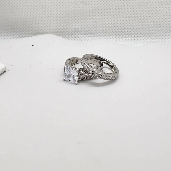 Brand New Sterling Silver 925 Square 3 Heart 2pc Set Ring - Picture 5 of 6